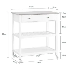 SoBuy Desserte de Cuisine Roulante avec Îlot Central, Plateau Inox, Tiroirs et Étagères