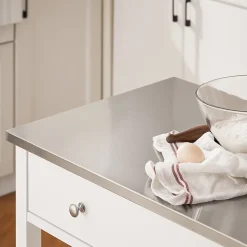 SoBuy Desserte de Cuisine Roulante avec Îlot Central, Plateau Inox, Tiroirs et Étagères