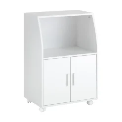 SoBuy Desserte de Cuisine Roulante avec Portes, Étagère Réglable et Compacte pour Micro-Ondes, Blanc