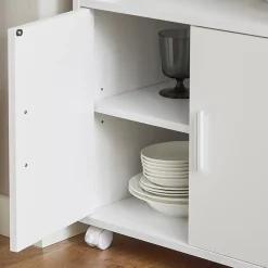 SoBuy Desserte de Cuisine Roulante avec Portes, Étagère Réglable et Compacte pour Micro-Ondes, Blanc
