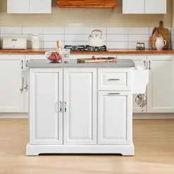 SoBuy Desserte de Cuisine à Roulettes, Îlot Central Blanc avec Plan de Travail Extensible