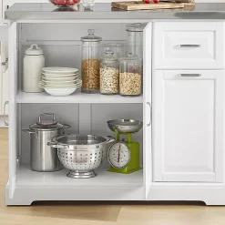 SoBuy Desserte de Cuisine à Roulettes, Îlot Central Blanc avec Plan de Travail Extensible