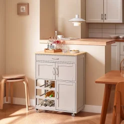 SoBuy Desserte de Cuisine Roulante avec Plan de Travail et Tiroirs, Marron Clair