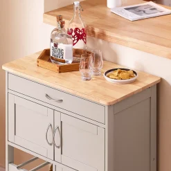 SoBuy Desserte de Cuisine Roulante avec Plan de Travail et Tiroirs, Marron Clair