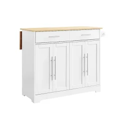 SoBuy Desserte de Cuisine avec Plan de Travail Extensible, 2 Tiroirs, Étagères Réglables, Blanche