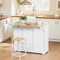 SoBuy Desserte de Cuisine avec Plan de Travail Extensible, 2 Tiroirs, Étagères Réglables, Blanche