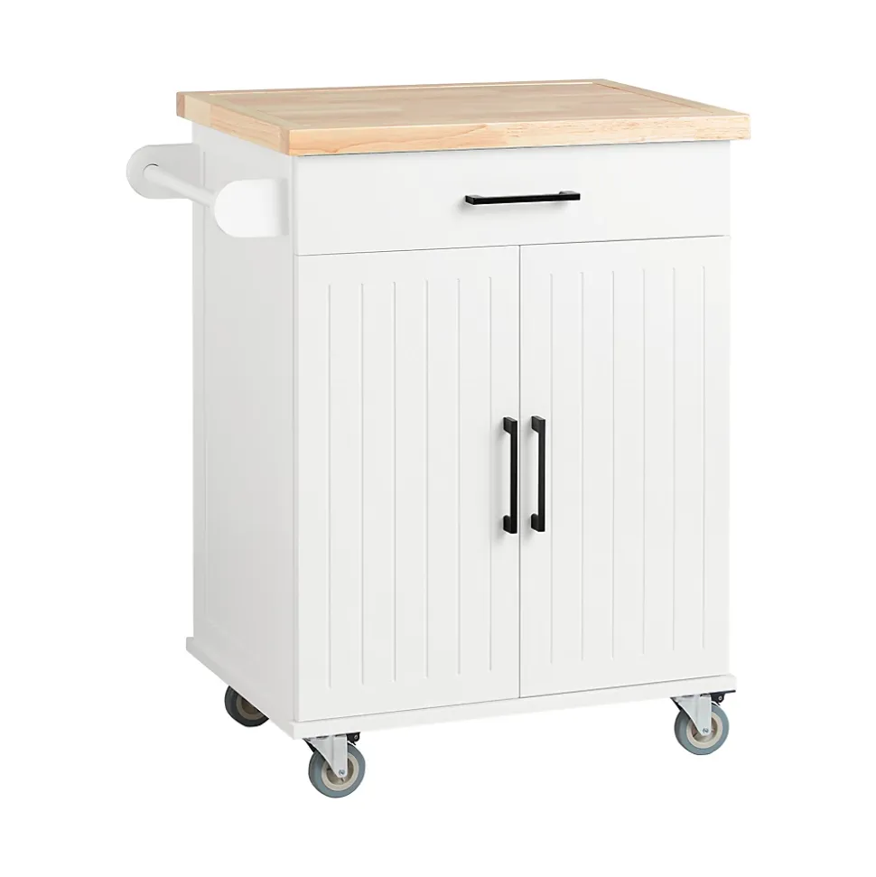 SoBuy Desserte Roulante avec Plateau en Bois, Meuble de Rangement pour Cuisine et Restaurant Blanc