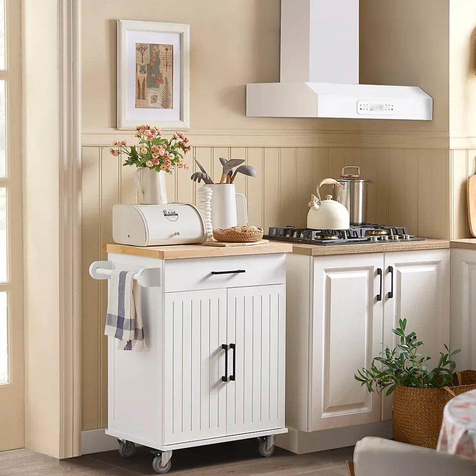 SoBuy Desserte Roulante avec Plateau en Bois, Meuble de Rangement pour Cuisine et Restaurant Blanc