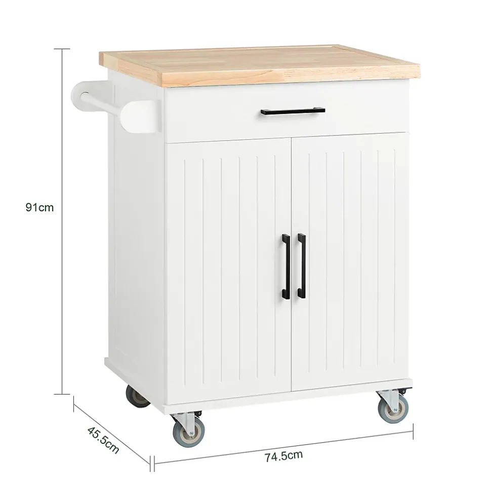 SoBuy Desserte Roulante avec Plateau en Bois, Meuble de Rangement pour Cuisine et Restaurant Blanc