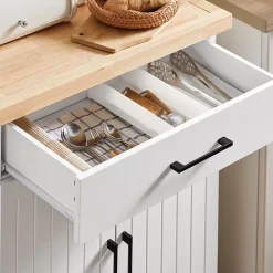 SoBuy Desserte Roulante avec Plateau en Bois, Meuble de Rangement pour Cuisine et Restaurant Blanc