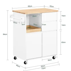 SoBuy Desserte Roulante avec Plateau, 2 Tiroirs et 2 Portes, Blanche