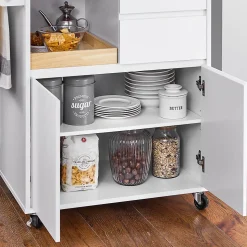 SoBuy Desserte Roulante avec Plateau, 2 Tiroirs et 2 Portes, Blanche