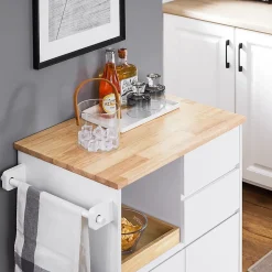 SoBuy Desserte Roulante avec Plateau, 2 Tiroirs et 2 Portes, Blanche