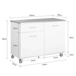 SoBuy Desserte Roulante pour Îlot Central avec Plan de Travail Inox, 1 Tiroir, 120x56x90 cm FKW117-W