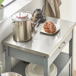 SoBuy FKW22-HG Desserte moderne avec plateau en acier inoxydable, design élégant et fonctionnel, couleur argent