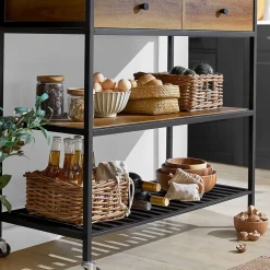 SoBuy FKW112-PF Desserte roulante 2 étages avec 2 tiroirs, chariot de cuisine pratique et mobile, couleur bois clair