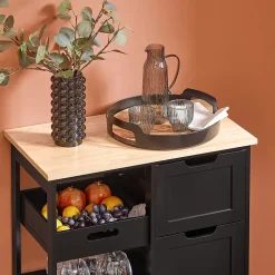 SoBuy FKW79-SCH Chariot de service desserte cuisine à roulettes avec table de rangement noir