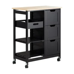 SoBuy FKW79-SCH Chariot de service desserte cuisine à roulettes avec table de rangement noir