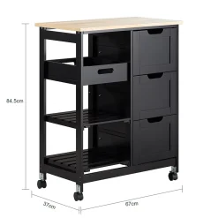 SoBuy FKW79-SCH Chariot de service desserte cuisine à roulettes avec table de rangement noir