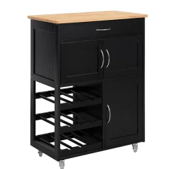 SoBuy FKW45-SCH Desserte Roulante de Cuisine avec Armoire de Rangement, Chariot de Service sur Roulettes, Noir
