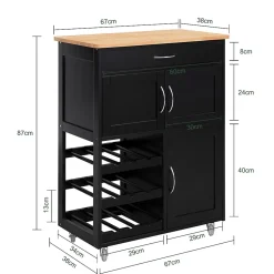 SoBuy FKW45-SCH Desserte Roulante de Cuisine avec Armoire de Rangement, Chariot de Service sur Roulettes, Noir