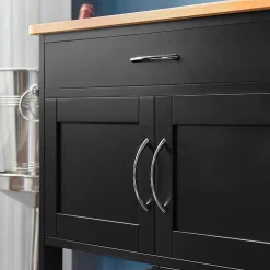 SoBuy FKW45-SCH Desserte Roulante de Cuisine avec Armoire de Rangement, Chariot de Service sur Roulettes, Noir
