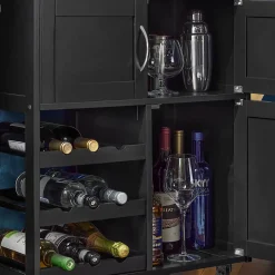 SoBuy FKW45-SCH Desserte Roulante de Cuisine avec Armoire de Rangement, Chariot de Service sur Roulettes, Noir