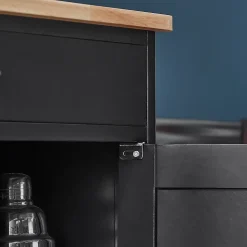 SoBuy FKW45-SCH Desserte Roulante de Cuisine avec Armoire de Rangement, Chariot de Service sur Roulettes, Noir