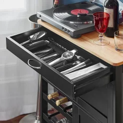 SoBuy FKW45-SCH Desserte Roulante de Cuisine avec Armoire de Rangement, Chariot de Service sur Roulettes, Noir