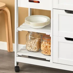 SoBuy FKW79-W Chariot de service desserte cuisine à roulettes avec table de rangement, prévente
