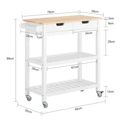 SoBuy FKW68-WN Chariot de Service Desserte à Roulettes Noir avec Meuble de Rangement Mobile