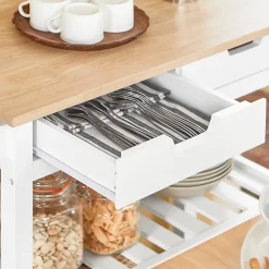 SoBuy FKW68-WN Chariot de Service Desserte à Roulettes Noir avec Meuble de Rangement Mobile