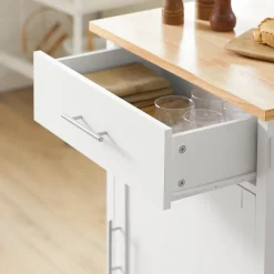 SoBuy FKW102-WN Desserte de cuisine blanche avec plan de travail, porte et tiroir, design naturel et fonctionnel