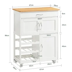 SoBuy FKW45-WN Desserte roulante de cuisine, chariot de service pratique, armoire de rangement, couleur blanc