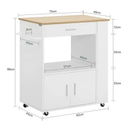 SoBuy FKW113-WN Desserte roulante multifonctionnelle avec étagère latérale, portes, tiroirs et porte-torchon - Blanc