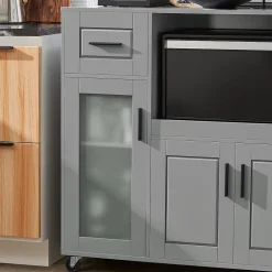 SoBuy FSB78-HG Meuble Micro-Ondes avec 3 Portes, 1 Tiroir et Roulettes - Blanc