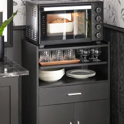 SoBuy FSB09-SCH Desserte micro-onde mobile avec roulettes, rangement pratique pour cuisine, couleur schiste