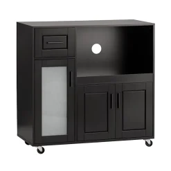 SoBuy FSB78-SCH Meuble Micro-Ondes avec 3 Portes, 1 Tiroir et Roulettes - Armoire de Cuisine Multi-Rangement Blanc