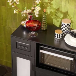 SoBuy FSB78-SCH Meuble Micro-Ondes avec 3 Portes, 1 Tiroir et Roulettes - Armoire de Cuisine Multi-Rangement Blanc