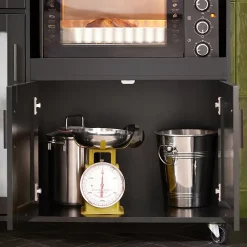 SoBuy FSB78-SCH Meuble Micro-Ondes avec 3 Portes, 1 Tiroir et Roulettes - Armoire de Cuisine Multi-Rangement Blanc