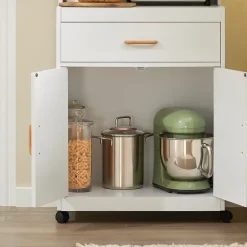 SoBuy FSB12-W Desserte Micro-onde à Roulettes Blanc Meuble de Rangement Cuisine Pratique