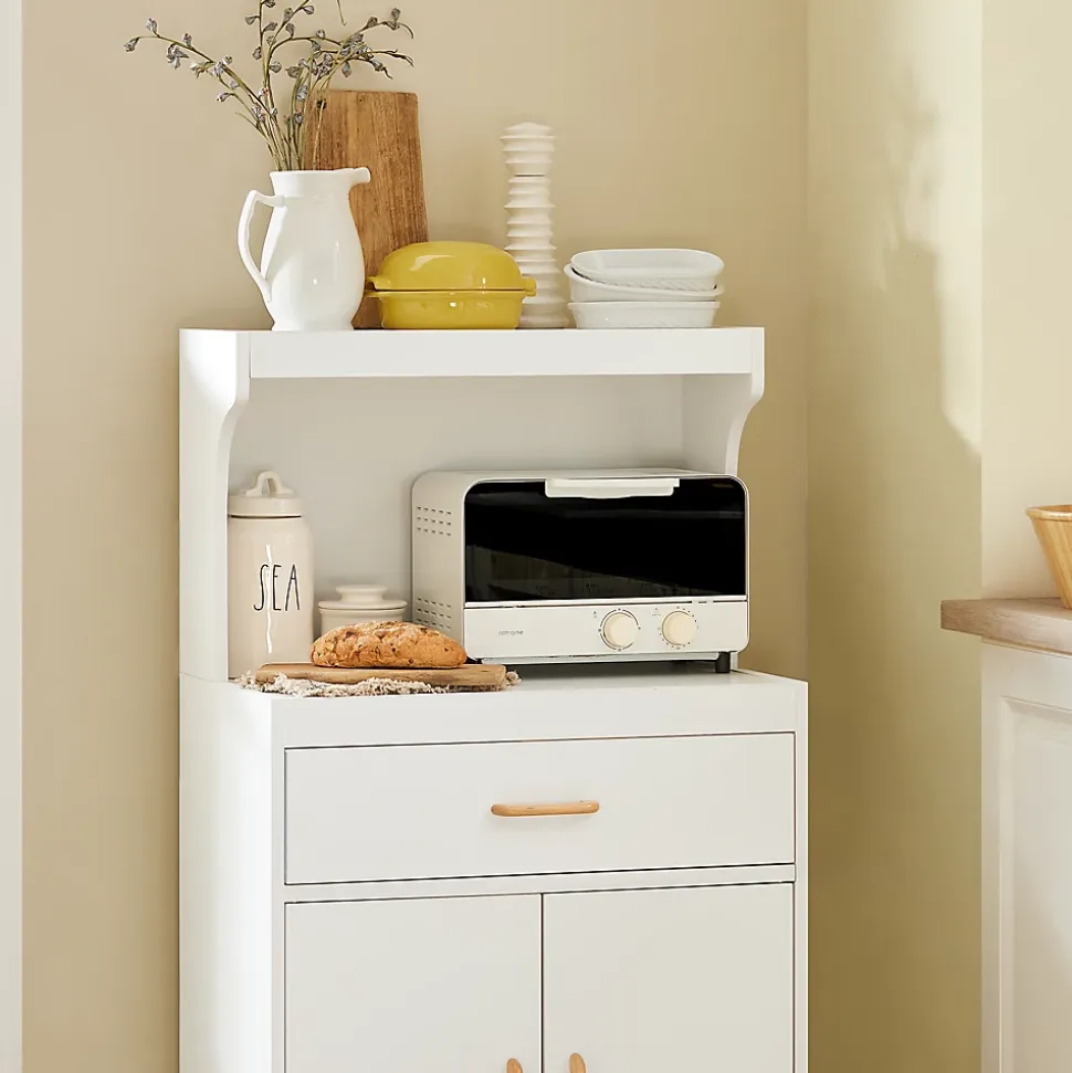 SoBuy FSB12-W Desserte Micro-onde à Roulettes Blanc Meuble de Rangement Cuisine Pratique