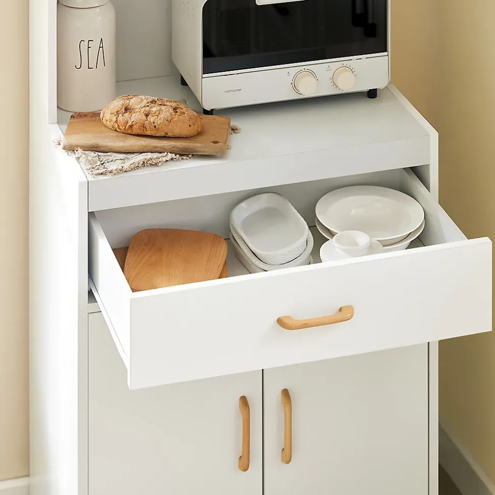 SoBuy FSB12-W Desserte Micro-onde à Roulettes Blanc Meuble de Rangement Cuisine Pratique