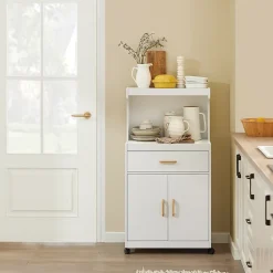 SoBuy FSB12-W Desserte Micro-onde à Roulettes Blanc Meuble de Rangement Cuisine Pratique