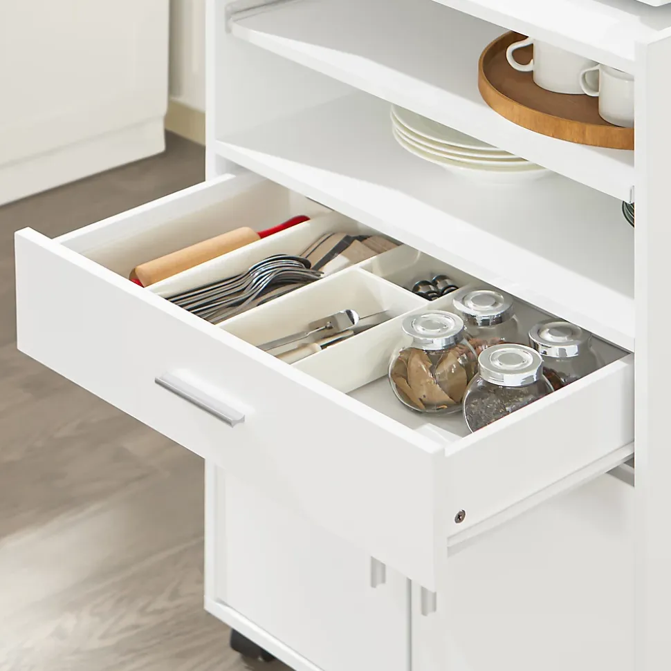 SoBuy FSB09-W Desserte micro-onde à roulettes, meuble de rangement cuisine pratique, blanc