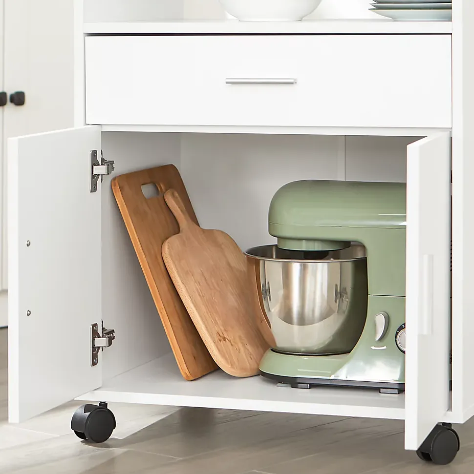 SoBuy FSB09-W Desserte micro-onde à roulettes, meuble de rangement cuisine pratique, blanc