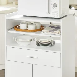 SoBuy FSB09-W Desserte micro-onde à roulettes, meuble de rangement cuisine pratique, blanc