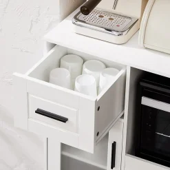 SoBuy FSB78-W Meuble Micro-Ondes avec 3 Portes, 1 Tiroir et Roulettes - Armoire de Cuisine Multi-Rangement Blanc