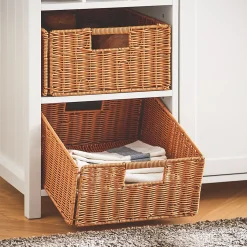 SoBuy îlot central de cuisine avec porte-bouteilles, 2 tiroirs, 2 portes et paniers en rotin