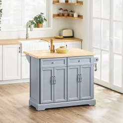 SoBuy Îlot de cuisine à 2 tiroirs Gris clair 115x71x92.5cm Fonctionnel FKW71-II-HG